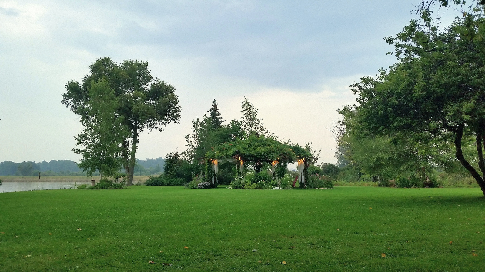 A distant view of an early evening Flowering Gazebo